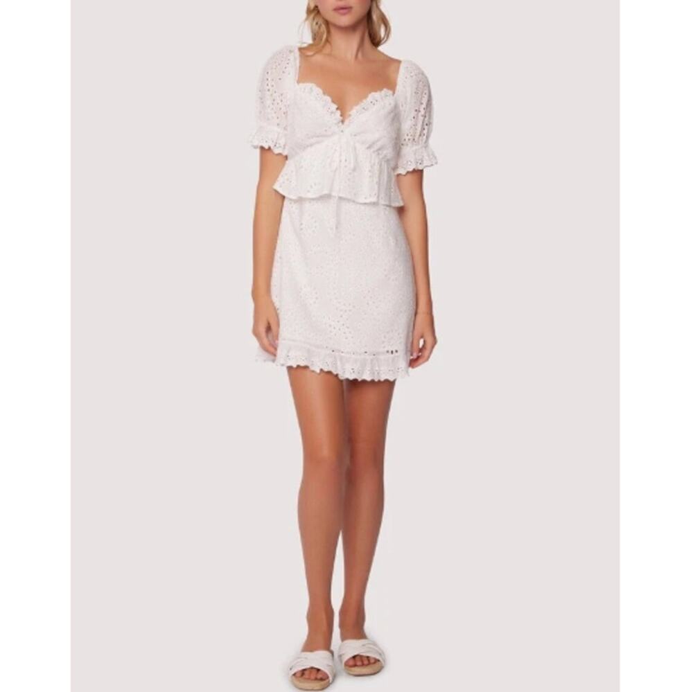 New LOST + WANDER Women's White Petals Of The Sky Eyelet Mini Dress Size M